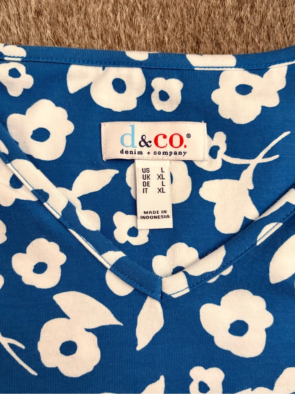 Denim & Co Printed Jersey 3/4-Sleeve Peplum Top L nwot QVC